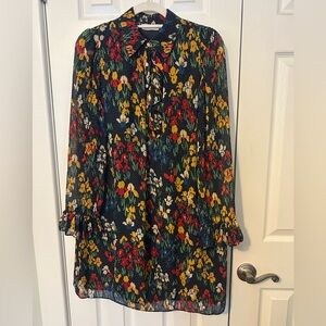 Tory Burch Livia Long Sleeve Iris Garden Floral Shirt Dress Sz 4